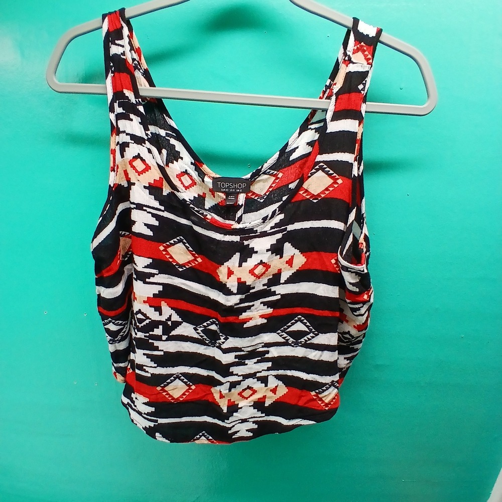 Topshop Tank Top 8 Red Black Geometric Southwestern Aztec Boho Festival X1735